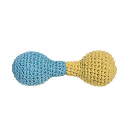 Yellow & blue Dumbbell crochet rattle