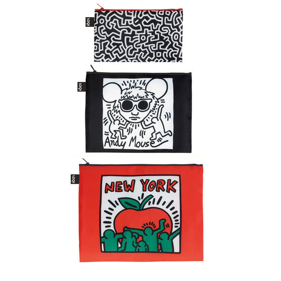 Keith Haring set of three zip pouches