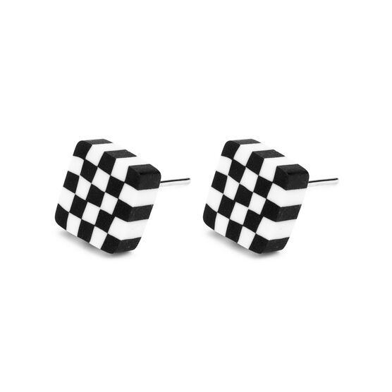 Square check stud earrings