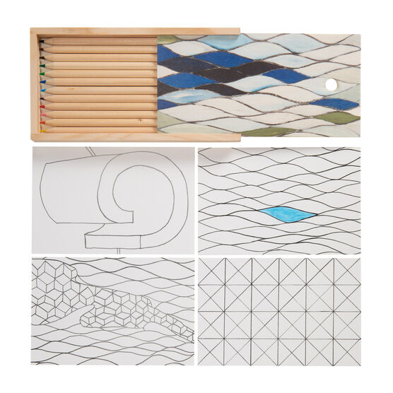 Lubaina Himid colour-in postcards and pencil set