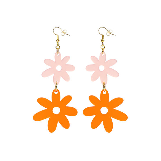 Flower Power pink & orange drop earrings