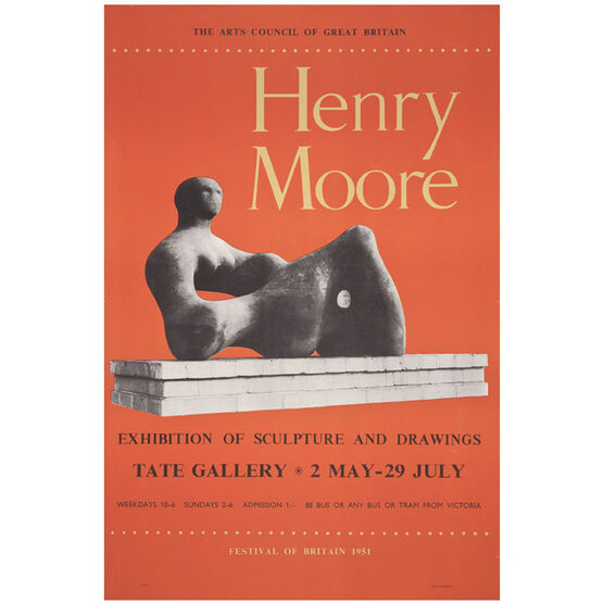 Henry Moore: Exhibition of Sculpture and Drawings 1951 vintage poster