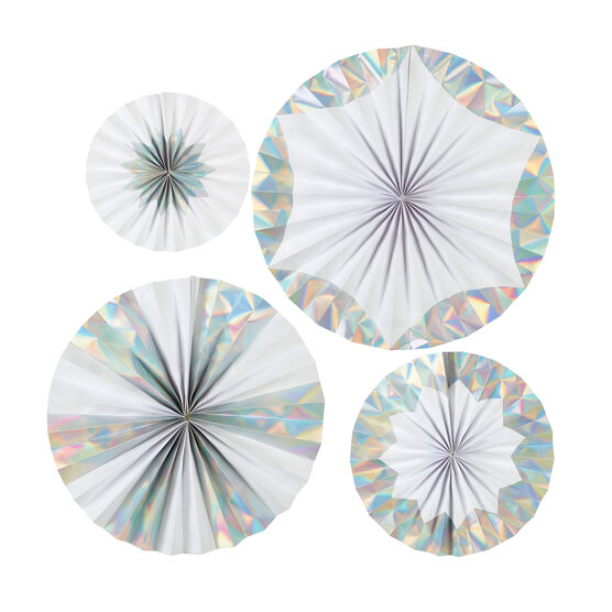 Giant iridescent paper pinwheel decorations