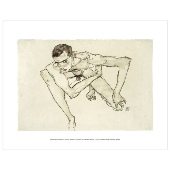 Egon Schiele: Self-portrait in Crouching Position mini print