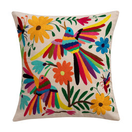 Mexican Otomi embroidered cushion cover (birds and yellow-flowers)