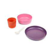 Kids bamboo dining set - pink, purple and red