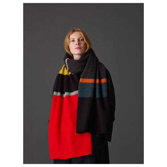 Uneven stripe brushed blanket scarf