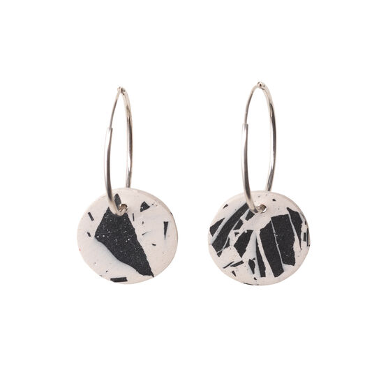 Black & white terrazzo circle hoop earrings