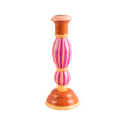 Wooden Carved Candlestick Pink Stripe