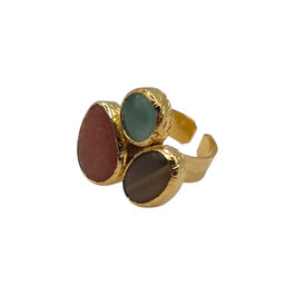 Trio of stones brass ring