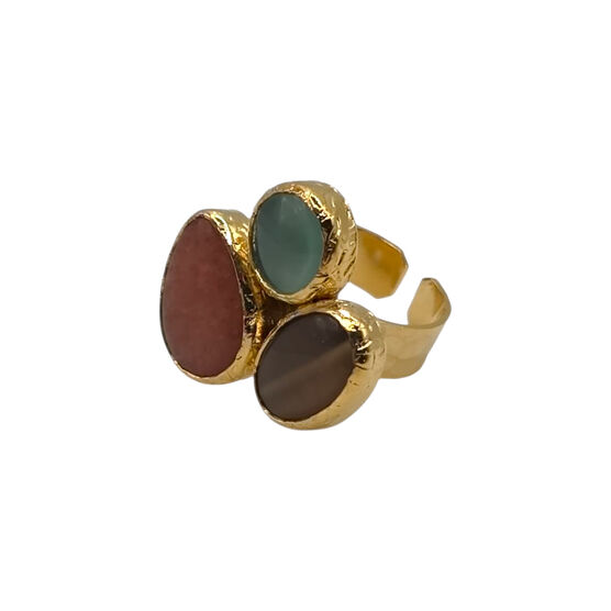 Trio of stones brass ring
