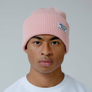 Pink knit beanie hat