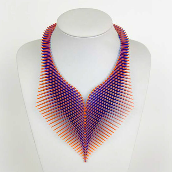 Orange and blue Moth 3D printed necklace
