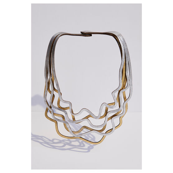 Curves gold and silver leather necklace