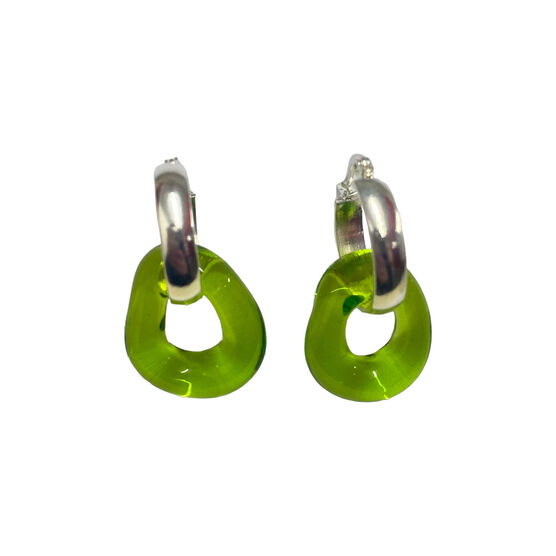 Green Murano glass donut charm hoop earrings