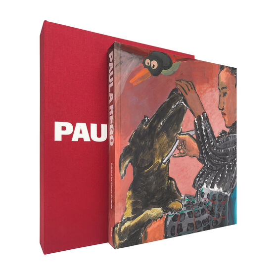 Red clothbound case with hardback exhibition book