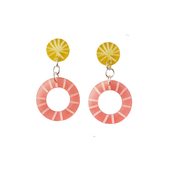 Yellow & pink circle drop earrings