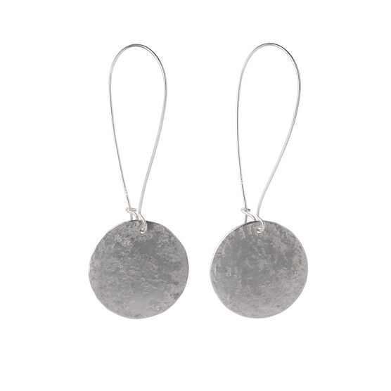 Silver circle long drop earrings