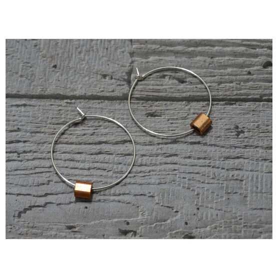 Silver and copper Ferrule hoop earrings