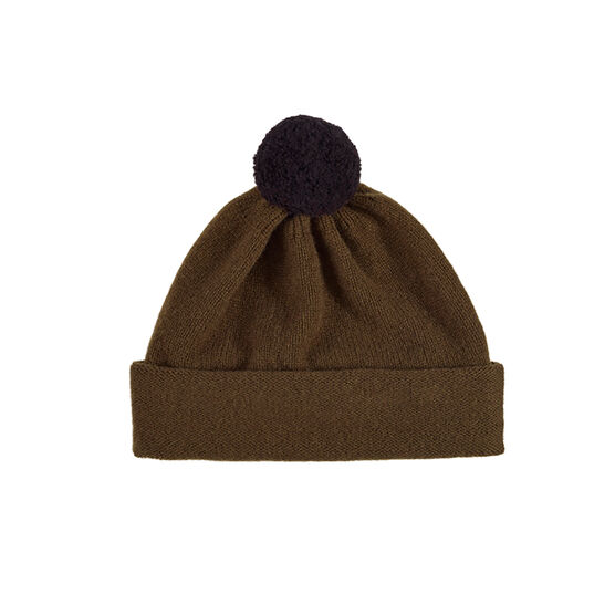 Plain military green contrast pompom hat