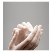 Miniature sculpture replica of two intertwined hands detail