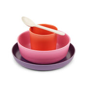 Kids bamboo dining set - pink, purple and red