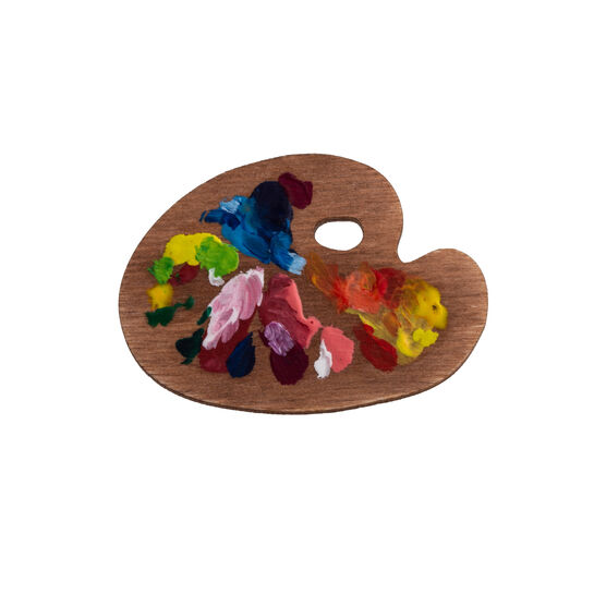 Paint palette wooden brooch