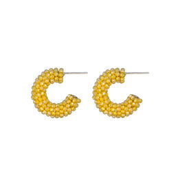 Mini yellow beaded hoop earrings