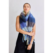 Navy check wide scarf