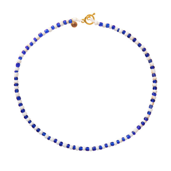 Blue and White glass beaded necklace