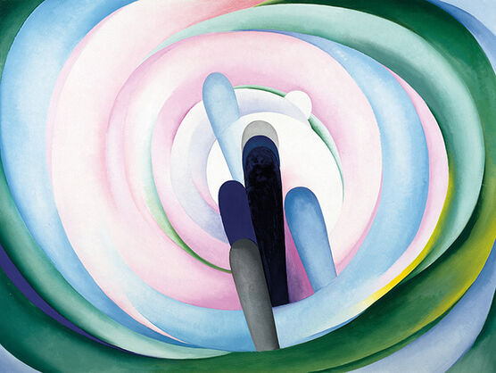 O'Keeffe: Grey Blue & Black, Pink Circle