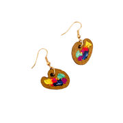 Small wooden paint palette drop earrings with paint splotches