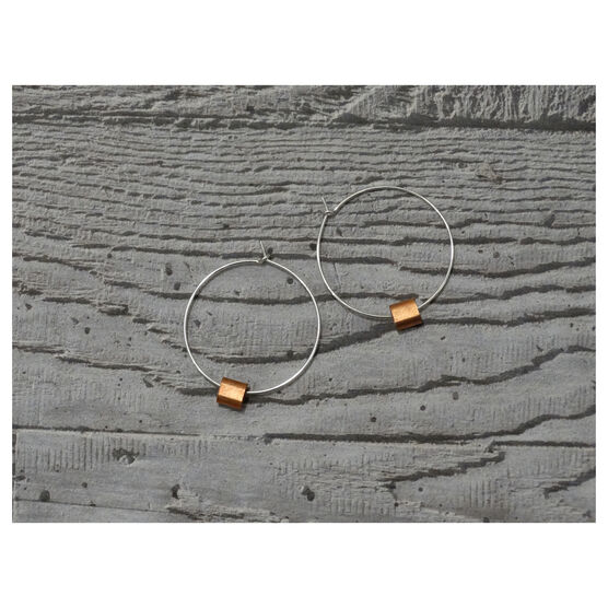 Silver and copper Ferrule hoop earrings