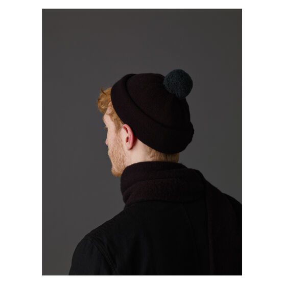 Plain black contrast pompom hat