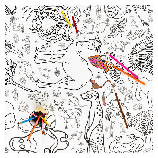 Animals giant paper tablecloth colouring sheet