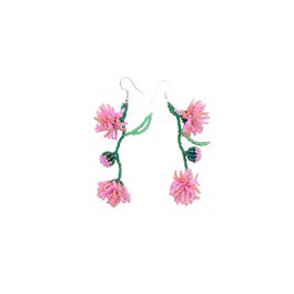 Pink flower beaded drop earrings