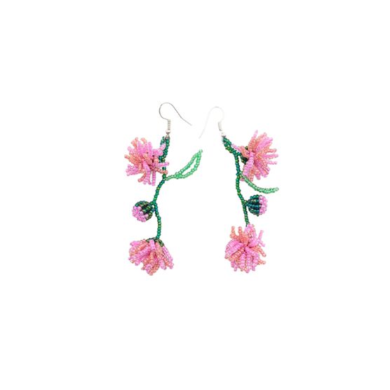 Pink flower beaded drop earrings