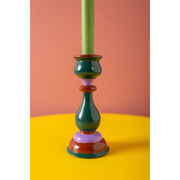 Wooden Carved Candlestick Teal, Brown & Purple
