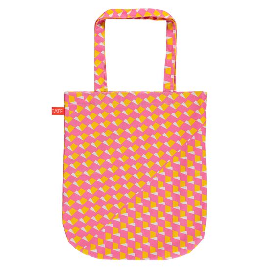 Laura Spring geometric pink and yellow tote bag