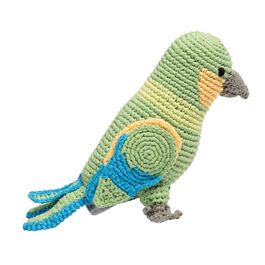 Green crochet parrot toy