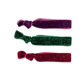 Set of 3 glitter hair ties - purple, pink, green