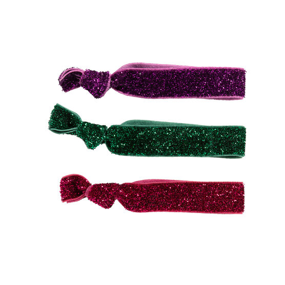 Set of 3 glitter hair ties - purple, pink, green