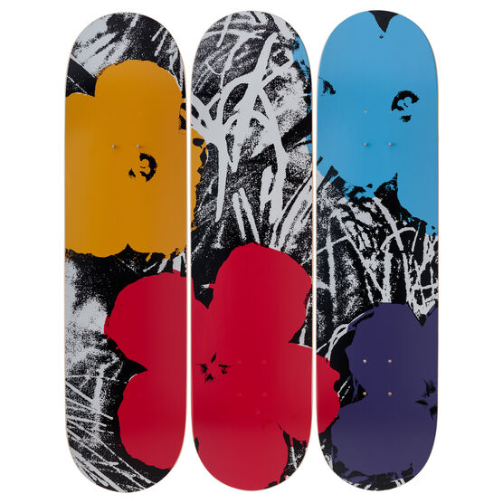 Warhol: Flowers skateboard triptych