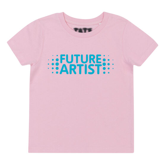 Pink kids' t-shirt with future artist chest graphic - front