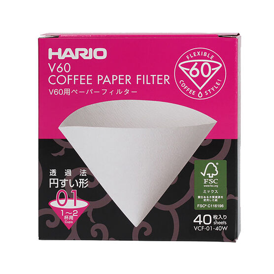 White V60 Size 01 coffee filter papers (40 pack)
