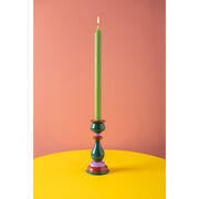 Wooden Carved Candlestick Teal, Brown & Purple