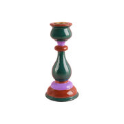 Wooden Carved Candlestick Teal, Brown & Purple