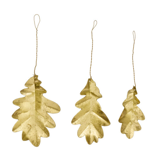 Set of 3 golden oak leaf decorations