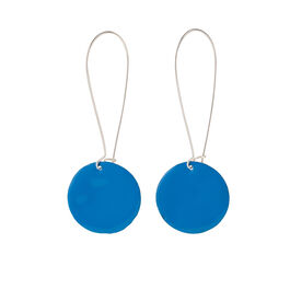 Blue circle long drop earrings