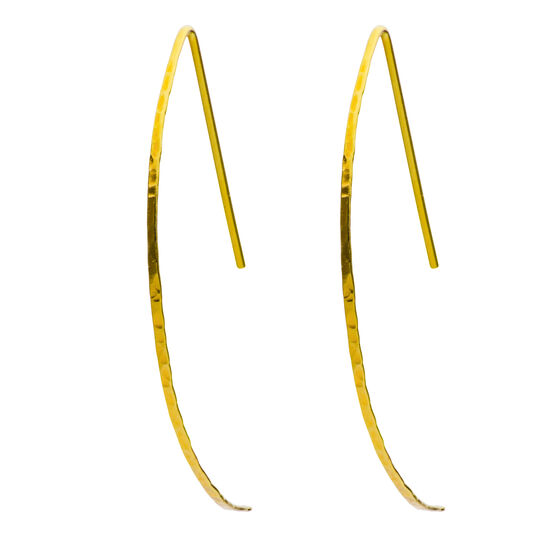 Gold hammered metal earrings in a crescent shape